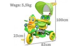 3-wheeled Green Duck Children's Bike + Sounds + Roof + Barrier + Footrest + Handle + Storage