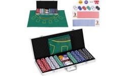 Blackjack poker set 500 chips 2 decks of dice cards game mat lockable case