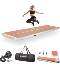 Pripučiamas mankštos kilimėlis inSPORTline Airstunt 400 x 100 x 10 cm Mocha Mousse su elektrine pompa