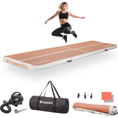 Pripučiamas mankštos kilimėlis inSPORTline Airstunt 400 x 100 x 10 cm Mocha Mousse su elektrine pompa