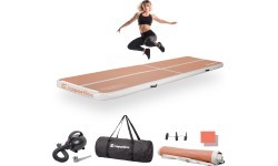 Pripučiamas mankštos kilimėlis inSPORTline Airstunt 400 x 100 x 10 cm Mocha Mousse su elektrine pompa