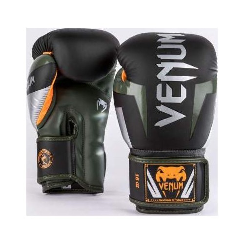 Venum Elite Boxing Gloves - Black/Silver/Kaki