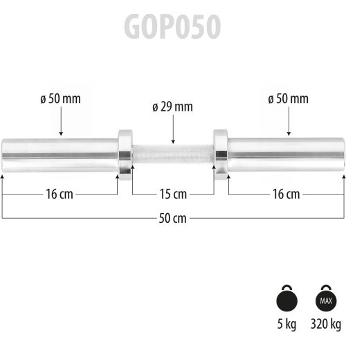 GOP050 (+SPRING CLIPS) OLYMPIC SHORT BAR 5KG 50CM HMS