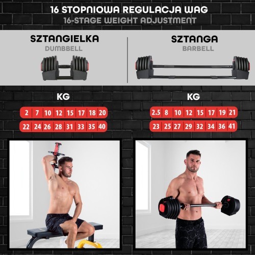SGR40 PRO SET 2IN1 ADJUSTABLE DUMBBELLS 40 KGS HMS