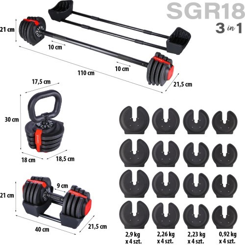 Reguliuojamų hantelių rinkinys SGR18 Pro Set 3in1 20 kg HMS