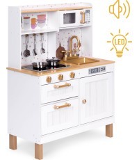 Children's kitchen with sounds and LED wooden large openable cabinets 7 accessories ECOTOYS