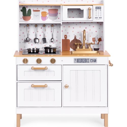 Children's kitchen with sounds and LED wooden large openable cabinets 7 accessories ECOTOYS