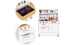 Vaikiška virtuvėlė su garsais ir LED, medinės atidaromos spintelės, 7 priedai ECOTOYS