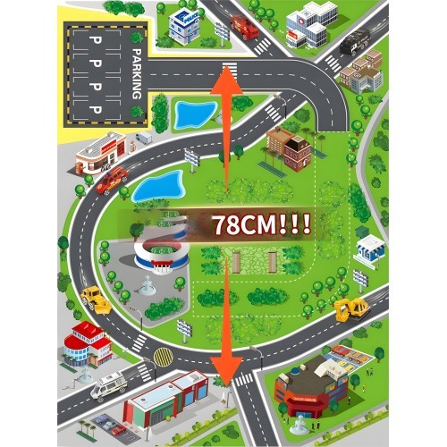 Automobilių garažas XXL ugniagesių 5 aukštų + kilimėlis su miestu, 82 elementai