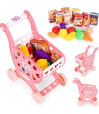 Shopping cart for supermarket kitchen + 18 accessories pink