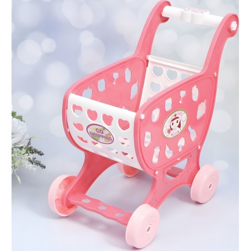 Shopping cart for supermarket kitchen + 18 accessories pink