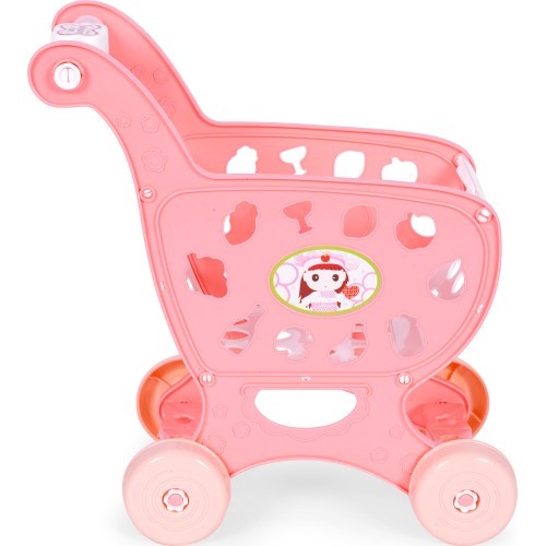 Shopping cart for supermarket kitchen + 18 accessories pink