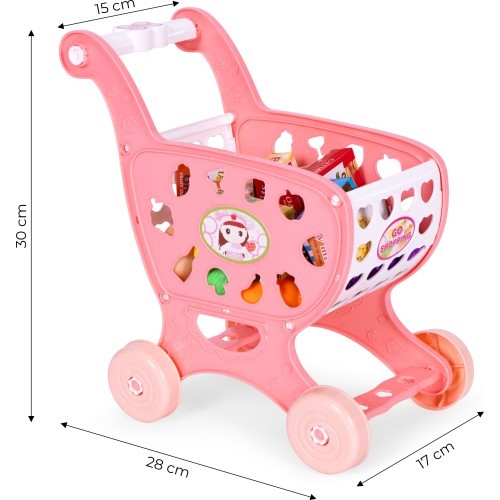 Shopping cart for supermarket kitchen + 18 accessories pink