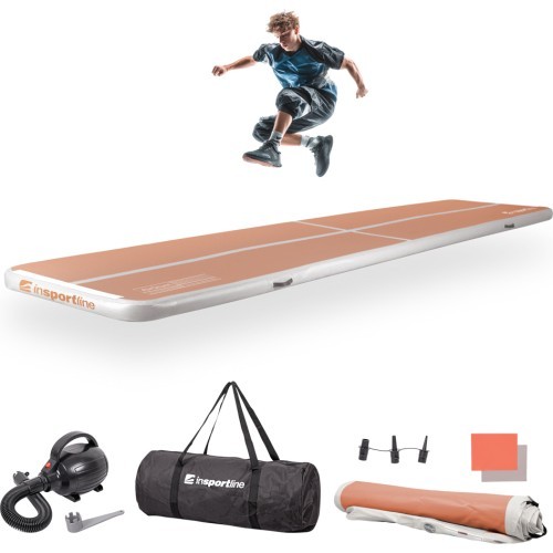 Pripučiamas gimnastikos kilimėlis inSPORTline Airstunt 500 x 100 x 10 cm, Mocha Mousse, su elektrine pompa