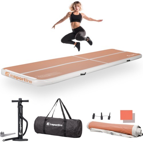 Надувной гимнастический мат inSPORTline Airstunt 400 x 100 x 10 см Mocha Mousse с ручным насосом