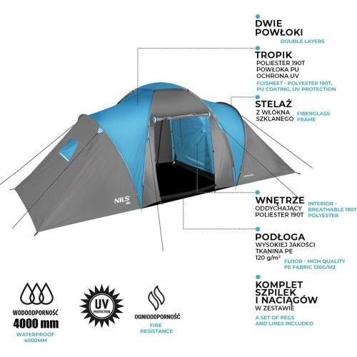Сине-серая кемпинговая палатка NC6031 Higland Nils Camp