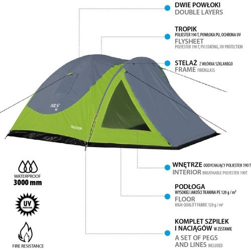 NC6006 GREEN-GRAY CAMPING TENT DISCOVERY NILS CAMP