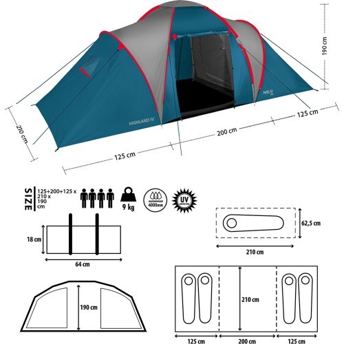 NC6431 CAMPING TENT BLUE-LIGHT GREY HIGHLAND IV NILS CAMP