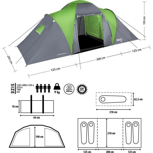 NC6431 CAMPING TENT GREEN-GRAY HIGHLAND IV NILS CAMP