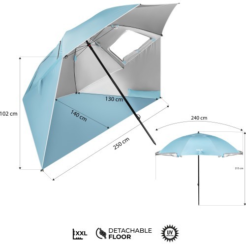 Paplūdimio skėtis / užuovėja 2in1 XXL 240 cm mėlynas NC17114 NILS