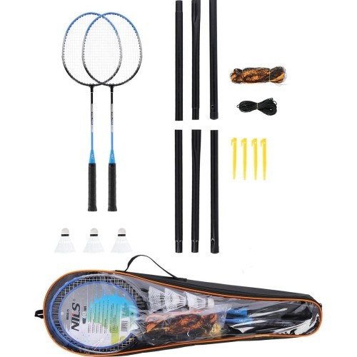 NILS NRZ012 plieninis badmintono rinkinys: 2 raketės, 3 skraidukai, tinklas ir dėklas
