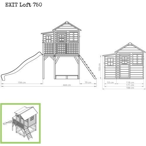 EXIT Loft 750 medinis žaidimų namelis, natūralaus medžio