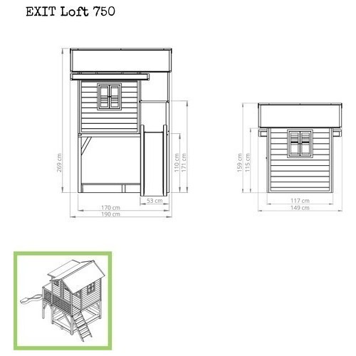 Деревянный игровой домик EXIT Loft 750, натуральное дерево