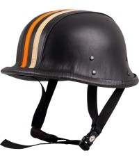 Retro Open-Face Motorcycle Helmet Sodager Stripes - černá s oranžovým a béžovým pruhem
