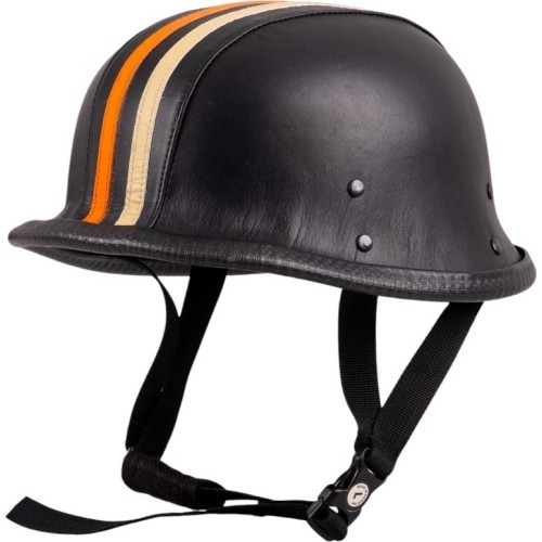 Retro Open-Face Motorcycle Helmet Sodager Stripes - černá s oranžovým a béžovým pruhem