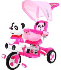 Трёхколёсный детский велосипед Panda, розовый, со звуками и крышей