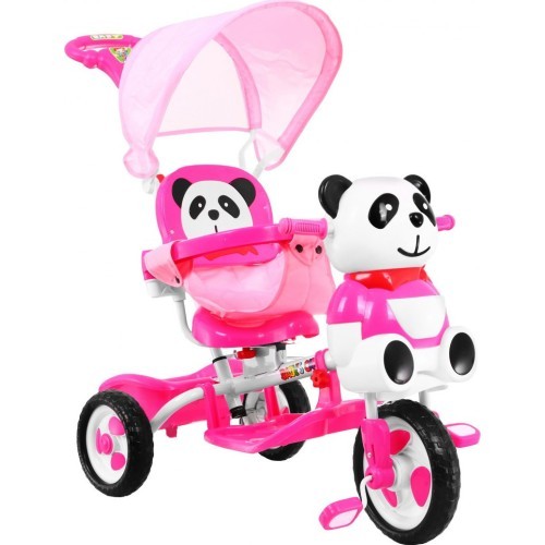 Трёхколёсный детский велосипед Panda, розовый, со звуками и крышей