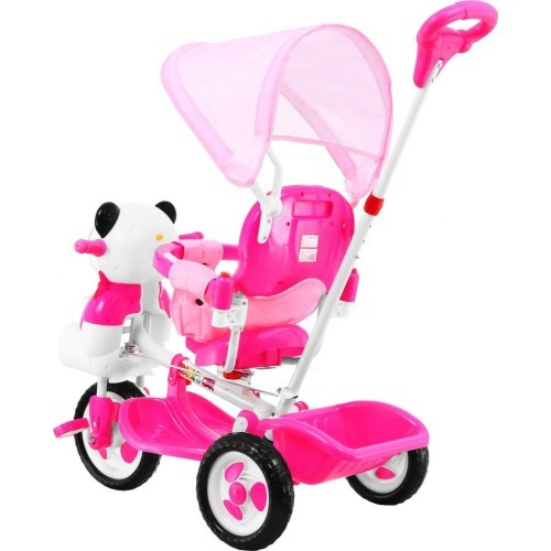 3-wheeled Panda Bike for Kids Pink + Sounds + Roof + Barrier + Footrest + Handle + Storage