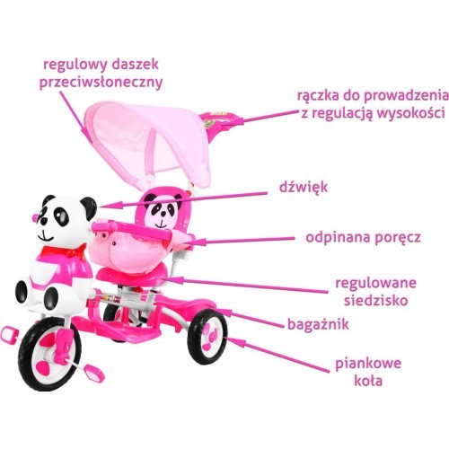 Трёхколёсный детский велосипед Panda, розовый, со звуками и крышей
