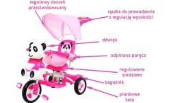 Triratis vaikiškas paspirtukas Panda, rožinis, su garsais ir stogeliu