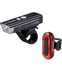 Žibintų komplektas FORCE Futuro, kraunama USB (juoda)