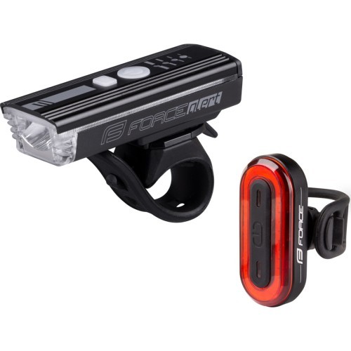 FORCE Futuro bike light set, USB rechargeable (black)