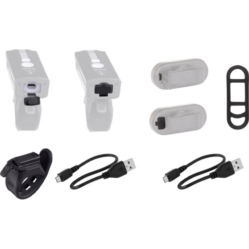 Žibintų komplektas FORCE Futuro, kraunama USB (juoda)