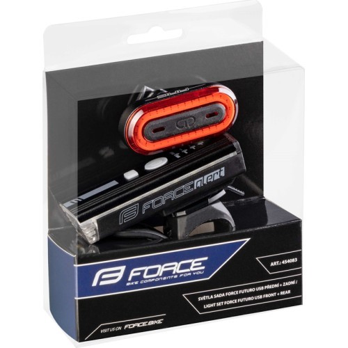 FORCE Futuro bike light set, USB rechargeable (black)