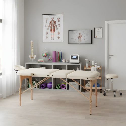 Wooden massage and rehabilitation table, 3-segment, foldable into a suitcase + bag ModernHome