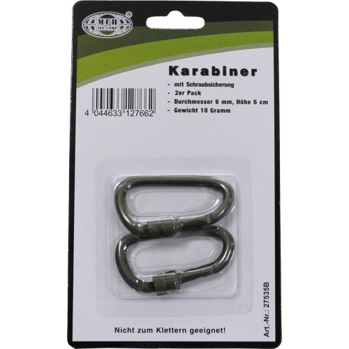 Karabinas D MFH Screw Lock, žalias, 6 mm x 6 cm