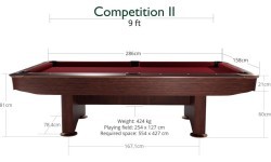 Biliardo stalas Pool Competition II, 9 ft, raudonmedis, Club Cloth geltonai žalias