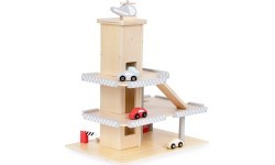 Large wooden track garage parking with elevator + cars ECOTOYS