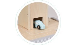 Didelis medinis kelias su garažu, automobilių stovėjimo aikštele ir liftu + automobiliai ECOTOYS