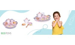 Деревянный набор чайных чашек и чайника, 15 предметов, ECOTOYS