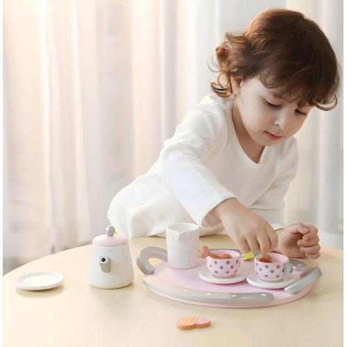 Деревянный набор чайных чашек и чайника, 15 предметов, ECOTOYS
