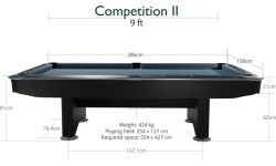 Biliardo stalas Pool Competition II, matinis juodas, 7 pėdų, geltonai žalias sukna
