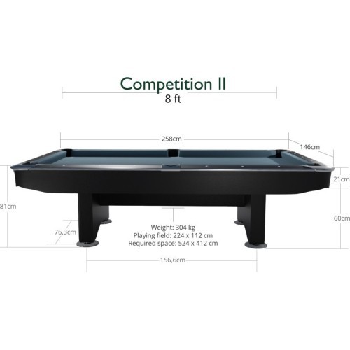 Бильярдный стол Pool Competition II, матовый чёрный, 7 футов, жёлто-зелёное сукно