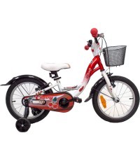 4KIDS Cherry 16" // 1G, dydis 9.5" (24 cm), V-Brake ir Kojinis stabdžiai, plieninis (raudona/balta)