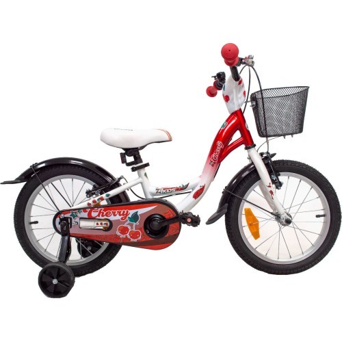 Велосипед 4KIDS Cherry 16" // 1 скорость, размер 9,5" (24 см), тормоза V-Brake и ножной, стальной (красный/белый)