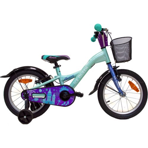 Детский велосипед 4KIDS Ice Queen 16", 1 скорость, размер 10" (25,5 см), тормоза V-Brake и ножной, алюминий (голубой)